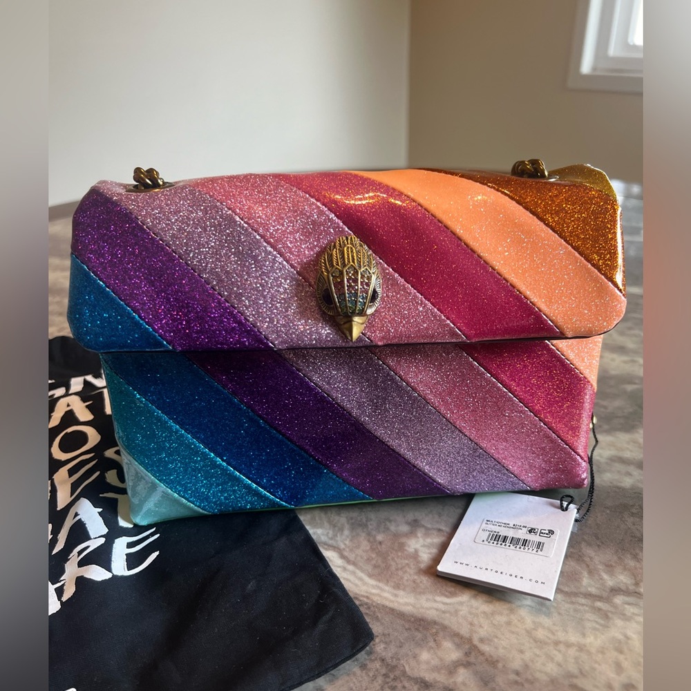 RAINBOW/MULTI Colored Glitter KURT GEIGER Kensington Bag NWT